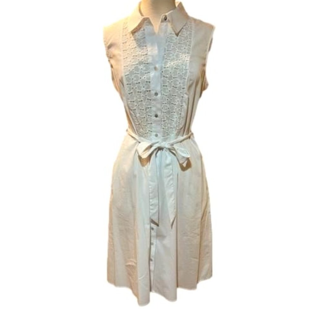 White Nanette Lepore, belted sleeveless dress, Size 10